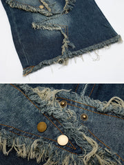 Teeonvi Vintage Starry Fringe Hem Denim Shorts