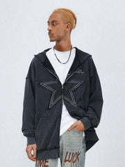 Teeonvi Star Washed Zip-up Hoodie