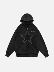 Teeonvi Star Washed Zip-up Hoodie