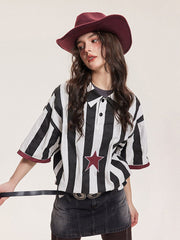 Teeonvi Striped Stars Embroidered Tee