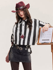 Teeonvi Striped Stars Embroidered Tee