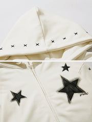 Teeonvi Star Patch Zipped Hoodie